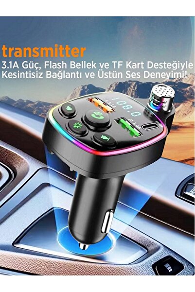 MOBİL GO Araç Bluetooth 5.0 Fm Transmitter Cihazı Araba Müzik Mp3 Çalar Sd Ka...
