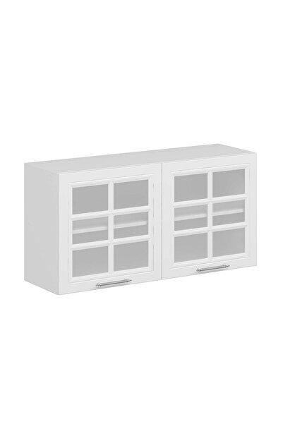 Alvinka Mutfak Modül Mbr_C Üst 2Dk1R 120-H60Cm Dolap Cam Beyaz Beyaz Suntalam