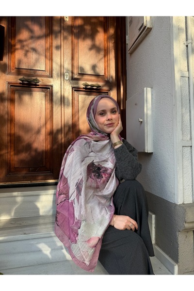 CUOCA LOUNGE Çiçek Desenli Pembe Bambu Kraş Şal