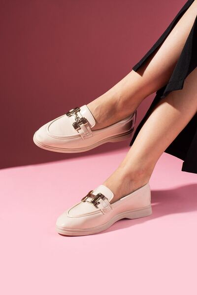 FUGA MODA Herkon Beige Patent Leather Buckle Loafer Ballet Casual Shoes