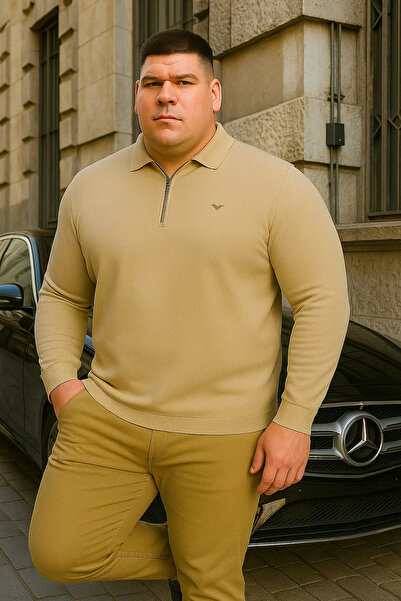 Maccali Ανδρικό φούτερ με φερμουάρ, βασικό μεγάλο μέγεθος, κρεμ