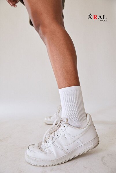 KRAL SOCKS Unisex Λευκές 12 ζευγάρια βαμβακερές αθλητικές μακριές κάλτσες τένις