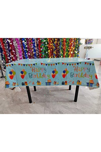Flippy Tablecloth, Flippy, Foil, "Happy Birthday" Balloons Print, 137 x 274 cm, Blue