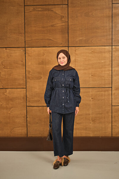 LOCCO Γυναικείο Σετ Τζιν με Διπλή Τσέπη και Κορδόνι στη μέση Ναυτικό Μπλε