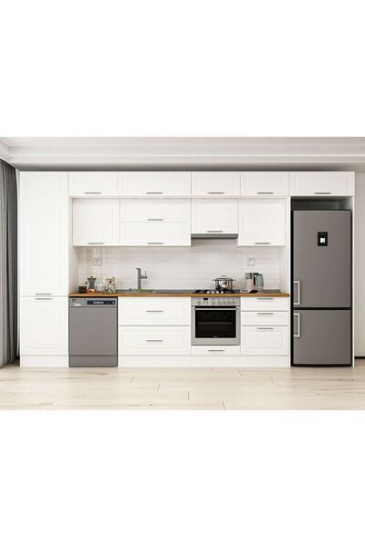 Alvinka 400X240 Cm Klasik Mebran Mutfak Dolabı Beyaz Beyaz Mbb-E80B60S60-1 Me...