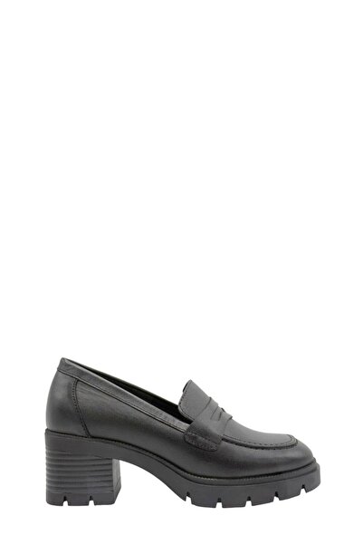 Moulin Shoes Black Leather Heeled Real Leather Women's Loafer