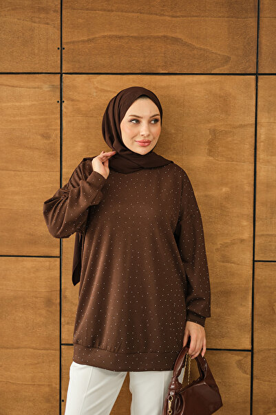 LOCCO Kadın Taş Detay Tunik Kahverengi