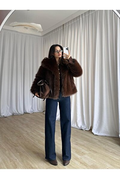 Senarce Soft Touch Oversized Premium Fur Plush Brown Coat