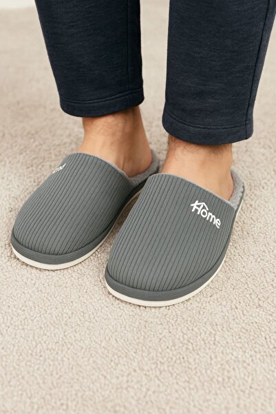 ALB TERLİK AYAKKABI SAN. TİC. LTD. ŞTİ. Чоловічі чорні домашні капці з підошвою – теплі, нековзні, м'які зимові домашні капці