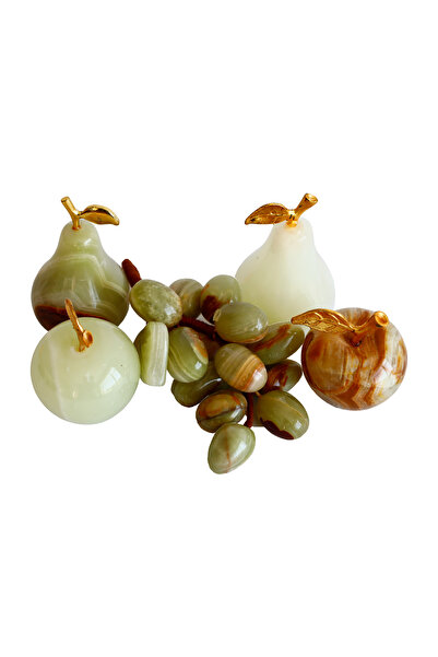 Onyx Natural Stone Fruit Set – 1.5” Apple x2, 1.5” Pear x2, 15 Grapes – Green/White/Coffee