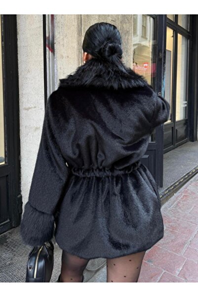 EGZOTİK ASORTİK Fur Detailed Belted Plush Coat