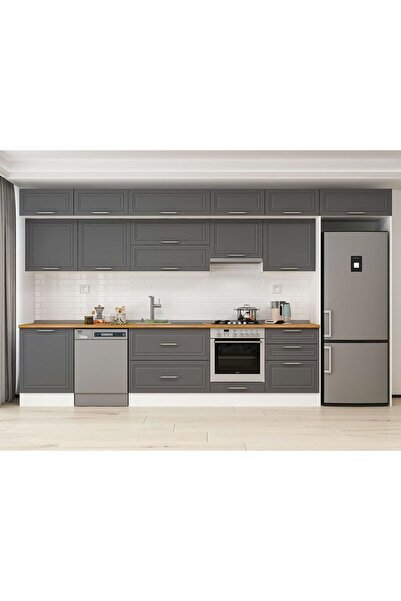 Alvinka 410X240 Cm Klasik Mebran Mutfak Dolabı Beyaz Beyaz Mb-E90S60S60-1 Meb...