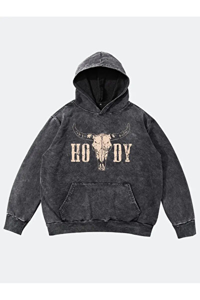 1blood HODY Сив суичър с качулка от изпран плат