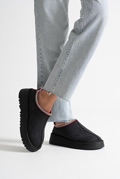 Adım Dünyası Cizme și papuci de casă pentru femei/fete Negru închis Talpă groasă Maro Interior din piele intoarsa cu blană