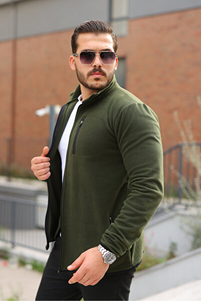 comstar Чоловічий зимовий трендовий кардиган з кишенями на блискавці, хакі, з флісу