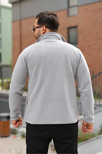 comstar Men's Winter Trend Zippered Pocket Gray Fleece Cardigan