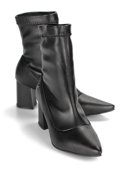 Gökhan Talay Velora Black Leather Flexible Soft Non-Slip Thick Sole (6cm) Stretch Boots