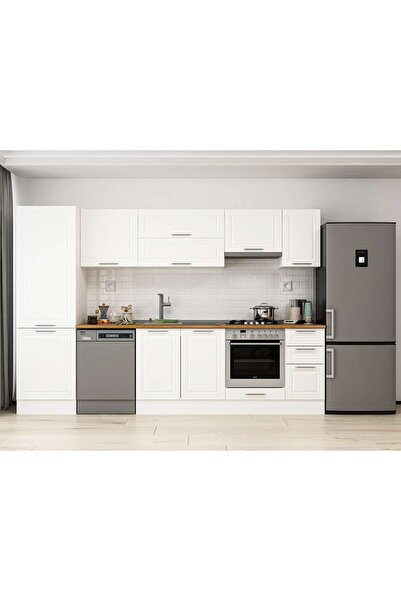 Alvinka 300X210 Cm Klasik Mebran Mutfak Dolabı Beyaz Beyaz Mb-E80B60S40-1 Meb...