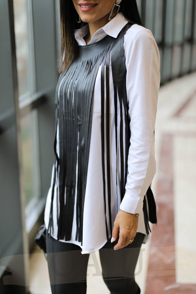 Qaju Women's Tassel Detail Black Leather Vest