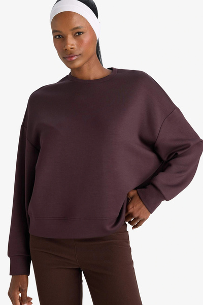 DeFacto E8954Axbn340 Brown Defactofit Oversized Wide Fit Crew Neck Modal Sports Sweatshirt