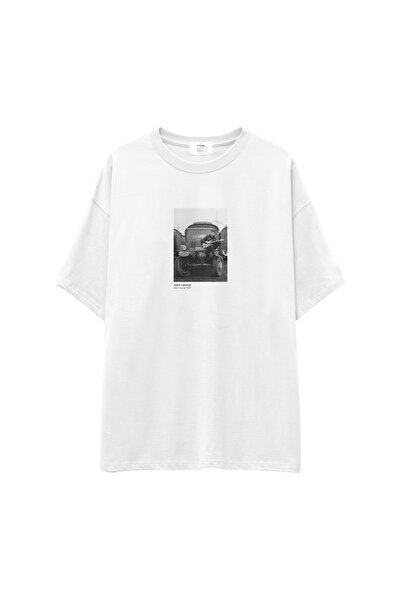 The Lucid Lab John Lennon Hamburg 1985 Oversize Tişört - Beyaz