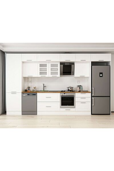 Alvinka 410X240 Cm Klasik Mebran Mutfak Dolabı Beyaz Mbb-E90B60S60-3 Mebran |...