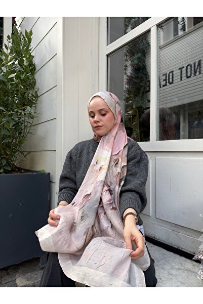 CUOCA LOUNGE Çiçek Desenli Toz Pembe Bambu Kraş Şal