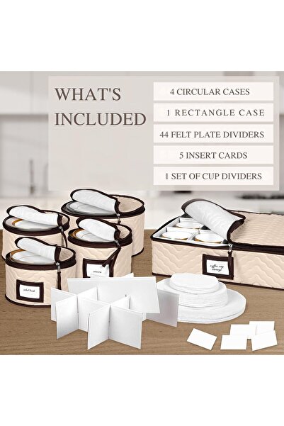 Generic HOLDN' STORAGE 5-Piece Padded Microfiber China Storage Set with Dividers - Holds 12, Brown