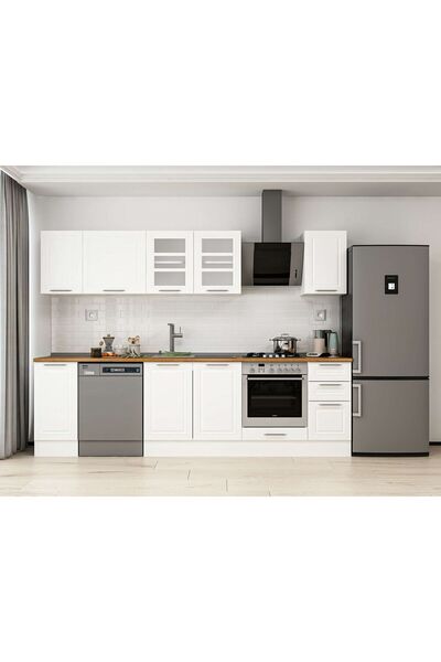 Alvinka 280X210 Cm Klasik Mebran Mutfak Dolabı Beyaz Beyaz M-E80S40S40-3 Mebr...