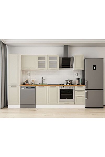Alvinka 285X210 Cm Klasik Mebran Mutfak Dolabı Beyaz Beyaz Mb-E80B45S40-3 Meb...