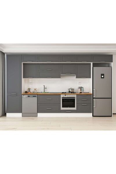 Alvinka 400X240 Cm Klasik Mebran Mutfak Dolabı Beyaz Beyaz Mbb-E80B60S60-1 Me...