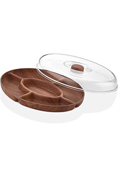 EVELYN Wooden Round Divided Serving Tray for Nuts and Breakfast, Brown, 1 Piece