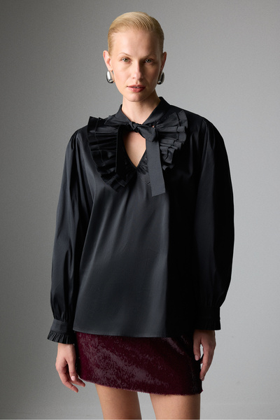 Roman Yakası Bağlamalı Gömlek Siyah K2613537_001