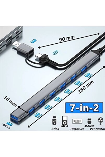 LITECH USB 3.0 USB-C 7-Port Hub, Aluminum, 5 Gbps