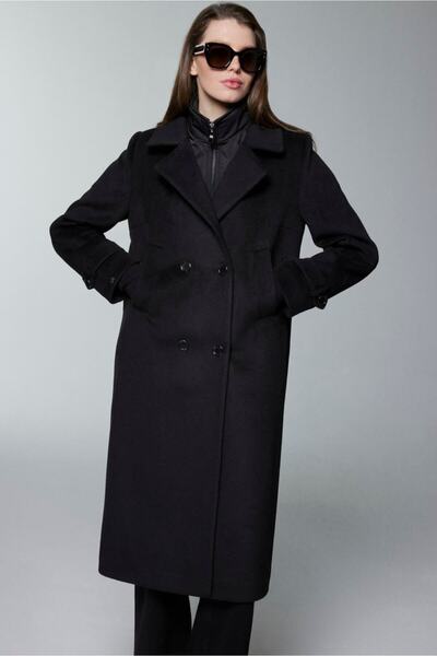 Zühre بأزرار على الجهتين معطف كاشي مبطن بتفاصيل ياقة 13840