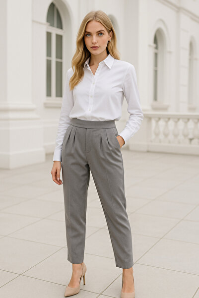 Rich Women's Gray Stretch Fabric High Waist Mom Pants