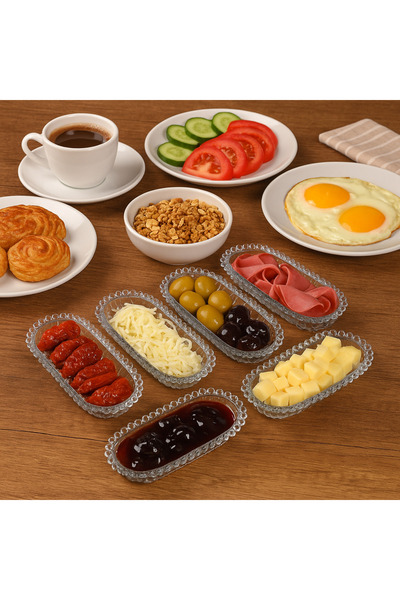 Lüks Sepeti Domo - 6 Pieces Breakfast Presentation Plate Snack Bowl Set - 14X6.5Cm