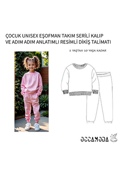 Handmade Çocuk Unisex Eşofman Takım Serili Dikim Kalıbı ve Dikiş Talimatı, 1 ...