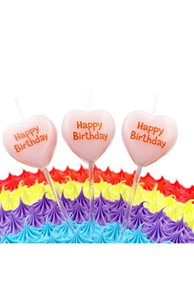 Flippy Set of 5 Cake Candles, Flippy, Heart Pattern, Happy Birthday Text, 2.5 x 2.5 cm, Wax, Multicolor