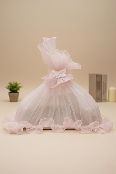 BYC Home & Design Piliseli Tül Bohça – Gümüş Brodeli, Gelin ve Damat Çeyizlik Süs Bohçası