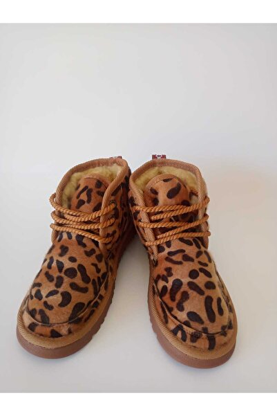 FURIA SHOES BAĞCIKLI LEOPAR TÜYLÜ KADIN BOT