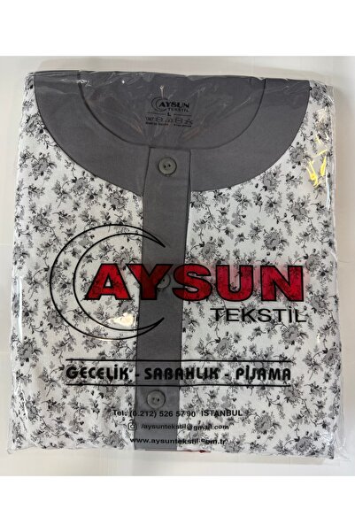 AYSUN TEKSTİL New Product... Winter Cotton Double-Layered Sha Fleece-Lined Umaş Wide Cut Open Front Gray Mother Pajama Set