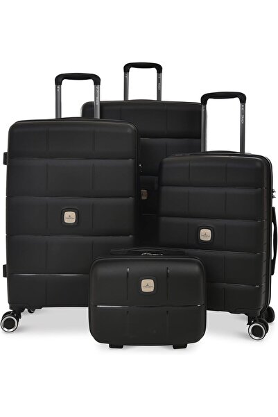 Track 8-Wheel 4-Piece Polypropylene Trolley Luggage Set (Black)