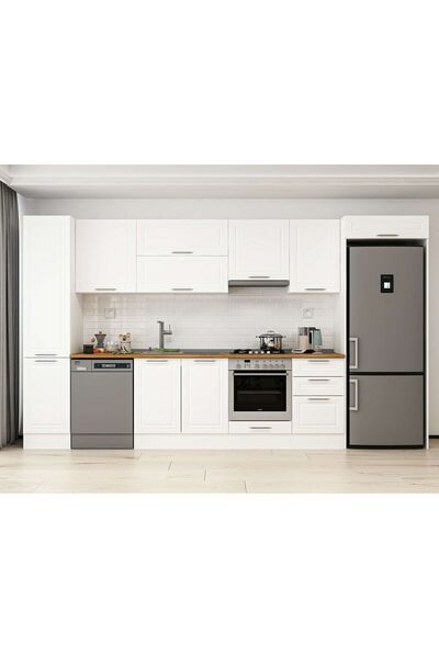 Alvinka 385X222 Cm Klasik Mebran Mutfak Dolabı Beyaz Beyaz Mbb-E90B45S50-1 Me...