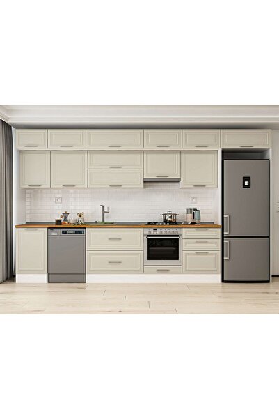 Alvinka 400X240 Cm Klasik Mebran Mutfak Dolabı Beyaz Beyaz Mb-E90S50S60-1 Meb...