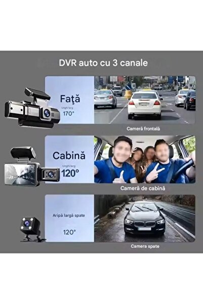 LITECH Triple Car DVR Camera, Full HD 1080P, 170° Angle, Black, 12.4x4.9x3 cm