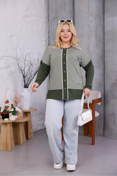 Siyezen Plus Size Striped Button down Blouse