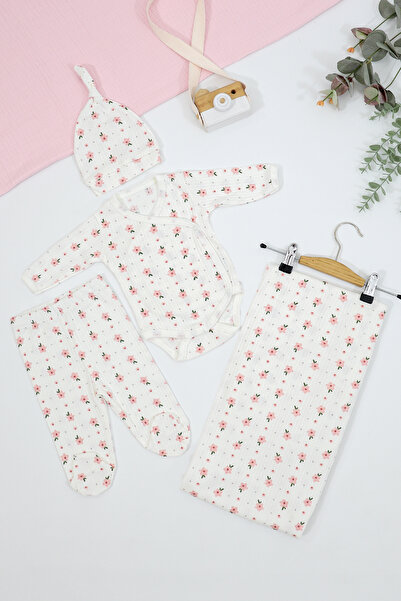 Sitilin Kız Erkek Bebek Beyaz Kiraz 4 Lü Battaniyeli Hastane Çıkışı Seti STL7106