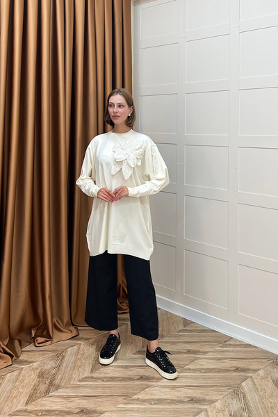 Stilife Мерсеризована квіткова трикотажна туніка кремового кольору