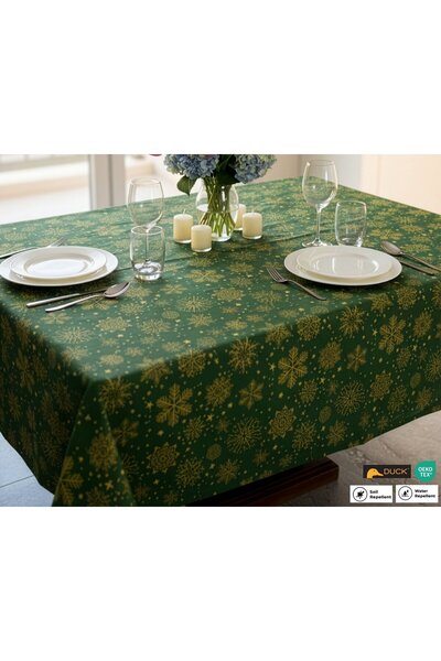kesenegore Față de masă din bumbac verde cu model de Anul Nou, rezistentă la lichide și la pete